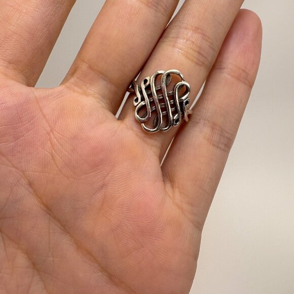 VTG Solid Sterling Silver 925 Intricate Scroll Band Statement Ring Size 7 - Picture 9 of 12